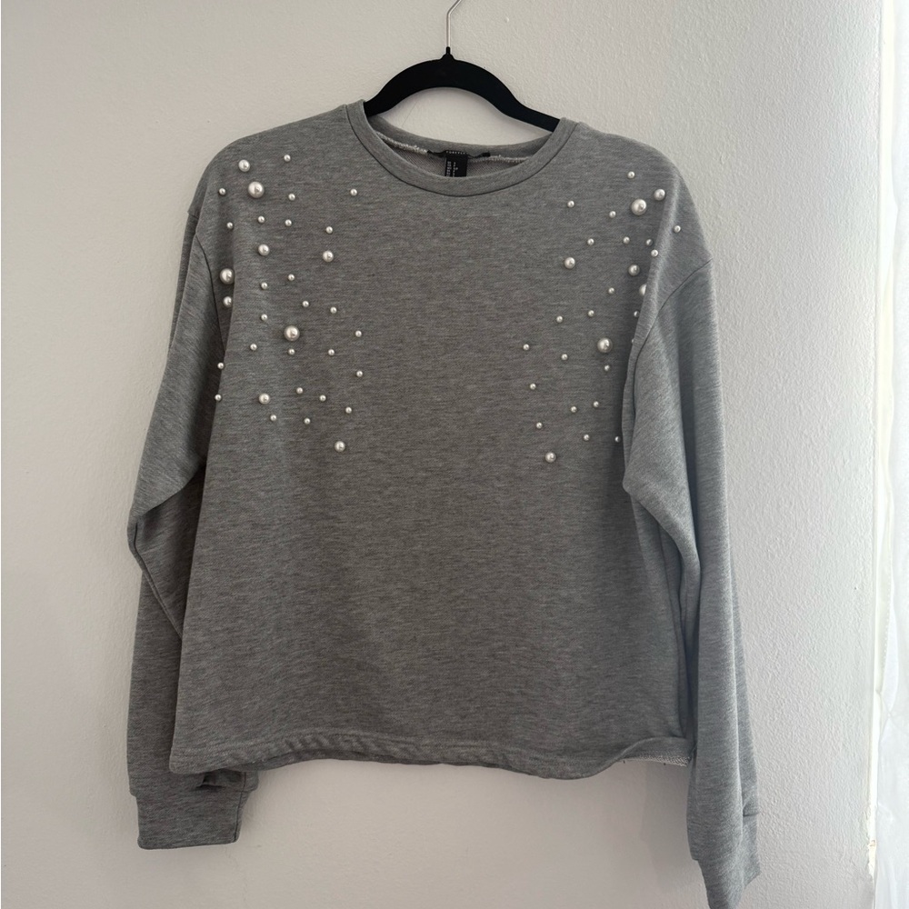Gray Boxy Embellished Sweatshirt